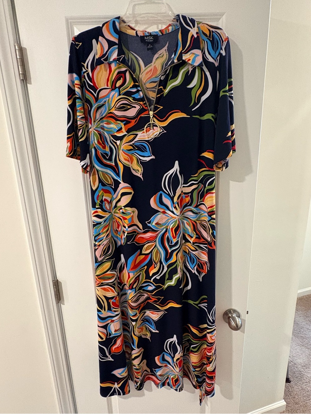 MSK Navy Floral V-Neck Midi Dress 1X NWOT